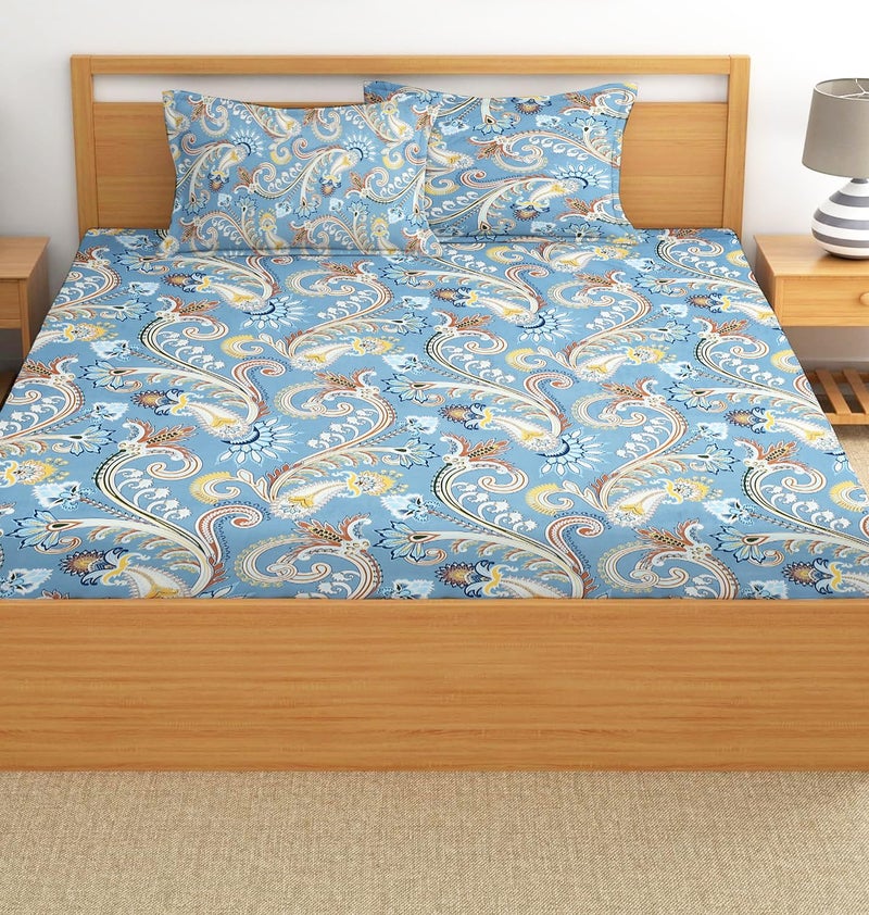 STARNSTYLE ستارنسستايل ملاءة سرير مطاطية مع 2 غطاء وسادة - حجم كينغ، تصميم زهور، 144 TC قطن مصري - Image 2